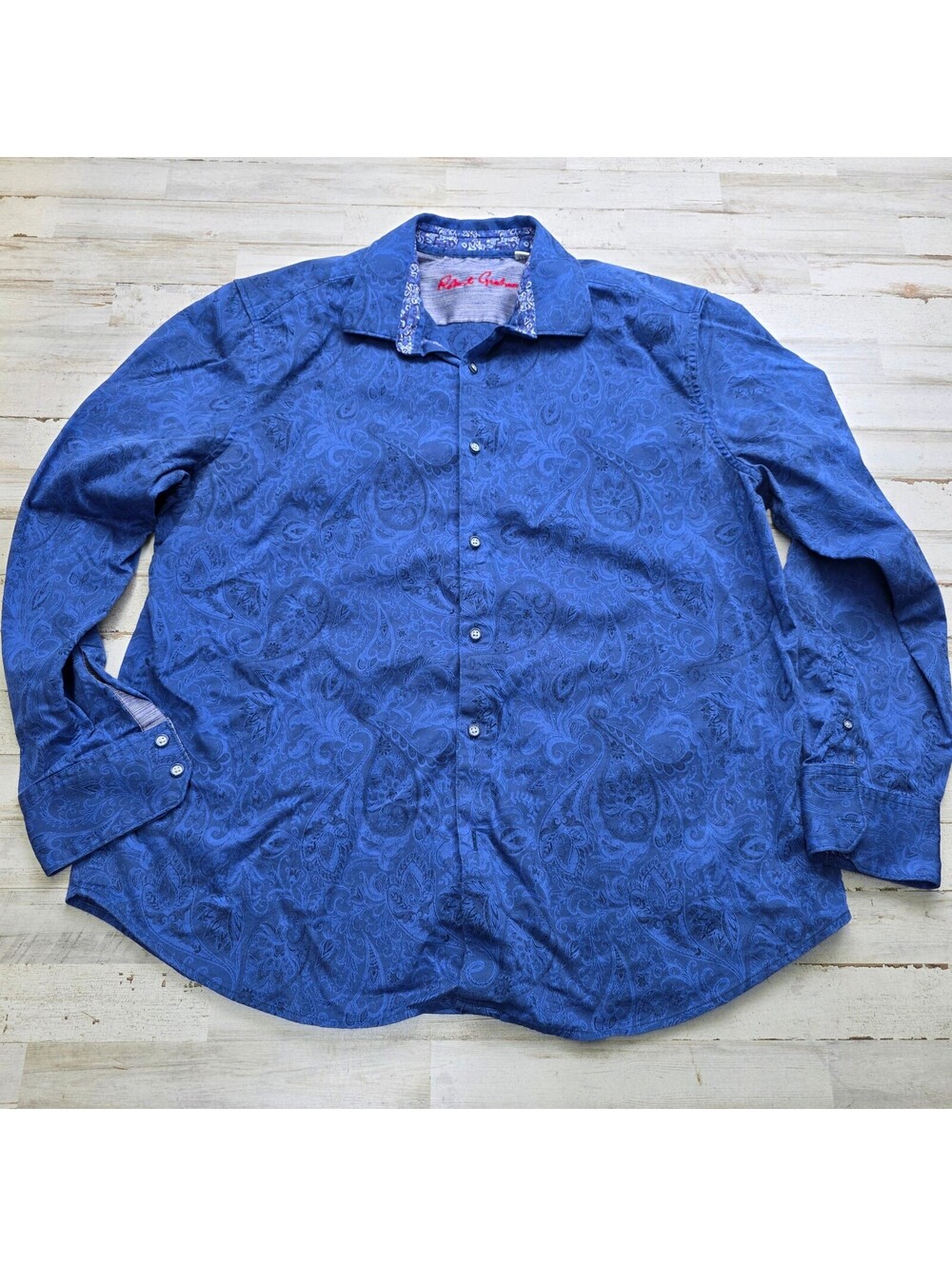 Robert Graham Classic Fit Shirt Men's 2XL Blue Paisley Cotton Stretch Button Up